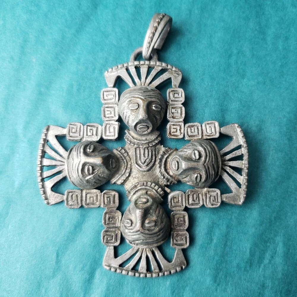 2/15$ Vintage cross and face mask pendant